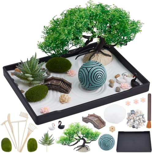 WEBEEDY Mini Japanese Zen Garden Kit DIY Sand Craft Kit for Desk,8.3x6.2 Desktop Mini Zen Garden Accessories Sandbox Decorations for Office Home Desktop Relaxation Decor Meditation Zen Gifts