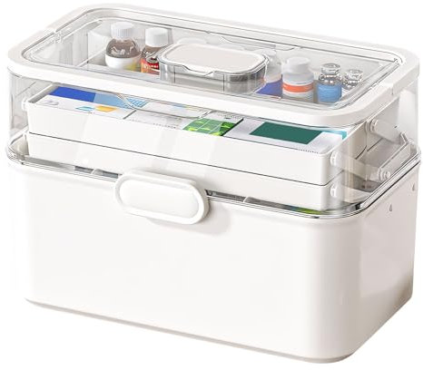 Medikamenten Aufbewahrung,28*17*21cm Hausapotheke Box mit 3 Ebenen,Medikamenten Organizer Medikamenten Box Kunststoff Medicine Erste Hilfe Box Medizinkasten für Zuhause,Faltbar,Große Kapazität (01)