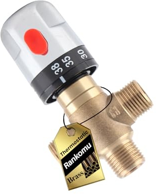 Rankomu Valvola Termostatica e Miscelatore Termostatico Doccia, Regolazione Temperatura 38-42°C con Sicurezza, G1/2 15 mm per Doccia e Lavabo (Ottone, DN15, 11.67 L/min)