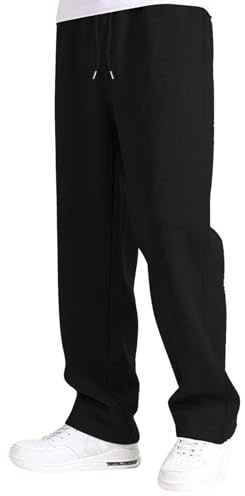 Boys Joggers Baggy Sweatpants with Pockets Casual Fleece Jogging Bottoms Elastic Waist Drawstring Straight Leg Sports Trousers for Kids Black