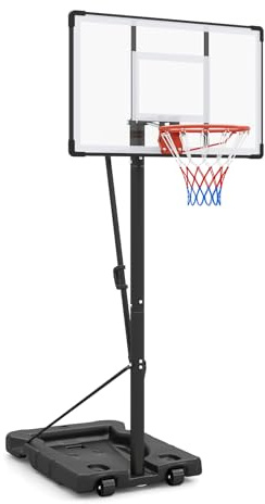 GYMAX Basketballkorb Outdoor, verstellbare Korbhöhe 204-358 cm, Basketballständer mit Rollen & befüllbarer Basis, Mobile Basketballanlage für Jugendliche, Erwachsene
