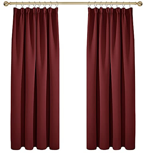 Deconovo Solid Pencil Pleat Curtains Thermal Insulated Tape Top Blackout Curtains for Bedroom 46 x 72 Red 2 Panels