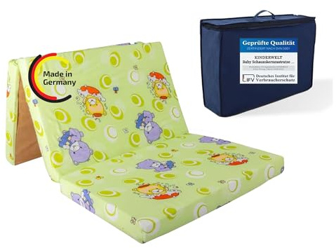 KiNDERWELT Resesäng baby resemadrass 120 x 60 cm, grön, vikbar madrass, skummadrass barn av högkvalitativt kallt skum, tillverkad i Tyskland