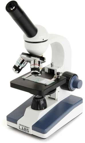 Celestron CM1000C Compound Microscope w/40x - 1000x power, 3AA batteries, 10 prepared slides, 10x and 25x eyepieces, 3 Fully achromatic objectives, Coaxial focus, AC adapter