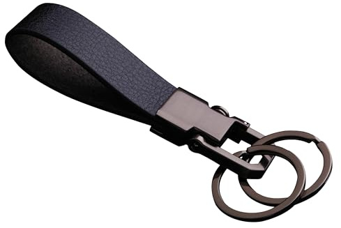 Cerbery - Porte-clés en cuir avec bagues et boîte-cadeau - Porte-clés pour voiture (Noir)