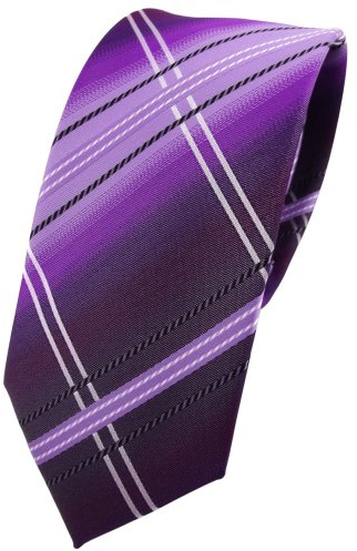 TigerTie - schmale Designer Krawatte in violett lila flieder schwarz silberweiß gestreift gemustert