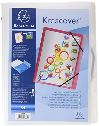 Exacompta 55380E Premium Ordnungsmappe Kreacover. Aus stabilem Kunststoff DIN A4 8 Fächer mit 2 Gummizügen und 3 Klappen Register-Mappe Eckanner-Mappe 1 Stück Zufallsfarbe