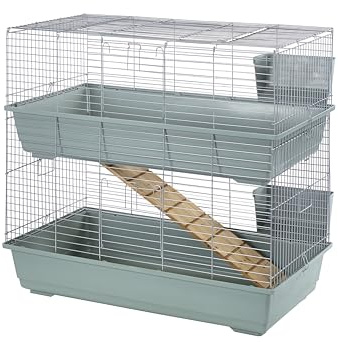 Little Friends Double Tier Rabbit Cage, 100cm, Beige/Silver