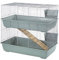 Little Friends Double Tier Rabbit Cage, 100cm, Beige/Silver