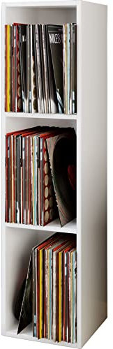 VCM Holz Schallplatten Regal | Stand Regal mit 3 Fächer für 100 Schallplatten | Maße: H. 107 x B. 34 x T. 30 cm - Platto