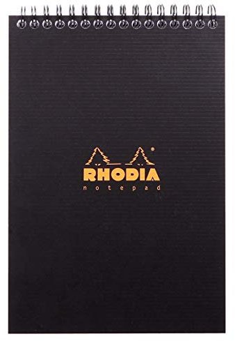 RHODIA 16920C - Bloc-notes à spirale (reliure intégrale) Notepad Noir - A5 14,8 x 21 cm - Petits Carreaux - 80 Feuilles Détachables - Papier Clairefontaine 90 g/m² - Couverture Polypro recyclé