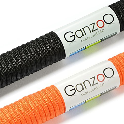 Ganzoo Paracord 550 Seil, 2 x 30 Meter, 4mm, Nylon/Polyester, Typ 3, Outdoor-Schnur, 7 Kernstränge, Allzweckseil, Hundehalsband, Hundeleine, Armband knüpfen, Camping/Survival, schwarz orange