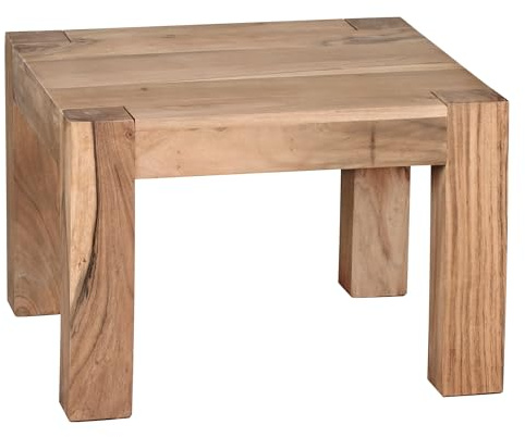 Wohnling Couchtisch Massiv-Holz Akazie 60 cm breit Wohnzimmer-Tisch Design braun Landhaus-Stil Beistelltisch Natur