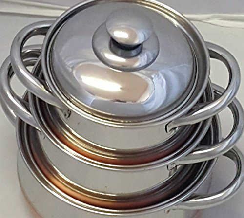 NATRAJ The King of Kitchen Beautiful 6 PCS Belly Shape Copper Serving Stainless Steel POTS & PAN