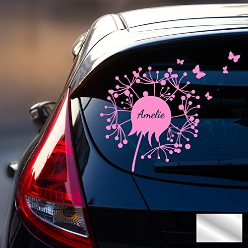 ilka parey wandtattoo-welt® Autotattoo Heckscheibenaufkleber Fahrzeug Sticker Aufkleber Baby Name Pusteblume M1865 - ausgewählte Farbe: *Silber* ausgewählte Größe: *S - 29cm breit x 25cm hoch*