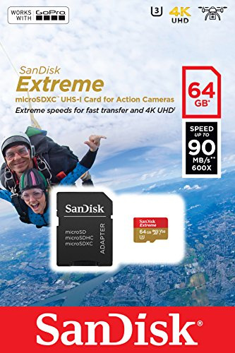SanDisk Extreme SDSQXVF-064G-GN6AA - Tarjeta de Memoria microSDXC para cámaras de Deportes de acción (64 GB, Velocidad hasta 90 MB/s, Class 10 y U3 y V30)