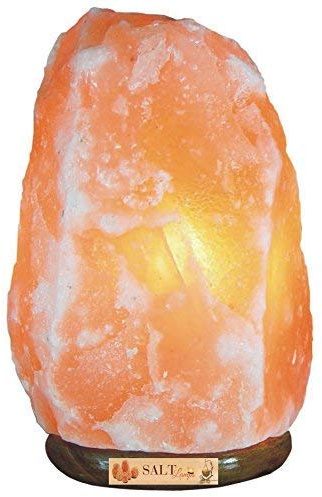 Lampada di roccia di sale naturale Himalaiana, su base lignea. Altezza 31cm, peso 9-12kg