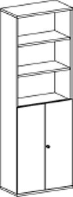Büro-Flügeltürenschrank, BxTxH 800x425x2304 mm, 6 OH, 4 Böden, 3 OH Holztüren, Schloss, lichtgrau