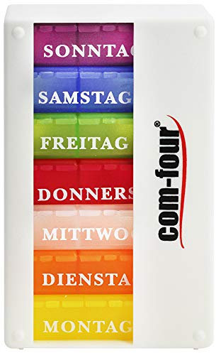 com-four® Medikamentendosierer 7 Tage - Medikamenten-Box (Morgens, Mittags, Abends) - Pillendose - Tablettendose - Wochendosierer (001 Stück - weiß ohne Zubehör)