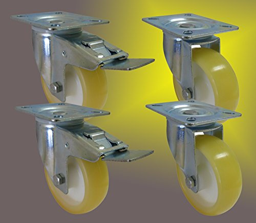 Satz Strandkorbrollen mit Rad ø 80mm (121945150679) 2LRF 2LR mit PU Bereifung auch für empfindliche und hochwertige Böden, spurfrei. Lenkrollen Transportrollen Polyurethanrollen Strandkorb