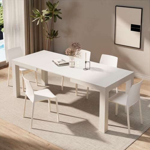 MOBILI FIVER, Iacopo ausziehbarer Esstisch, 140(220) x90 cm, Esche, Weiß, Made In Italy