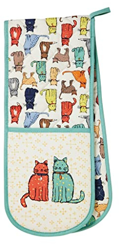 Ulster Weavers Catwalk Cotton Double Oven Gloves - With Cute Multicoloured Cat Animal Hand Drawn Design - 100% Cotton, Double Oven Mitts - Cooking Gifts for Bakers & Chefs - Kitchenware Range