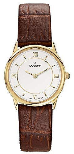 Dugena Damen-Armbanduhr Modena, Quarz, Edelstahlgehäuse, gehärtetes Mineralglas, Lederarmband, Dornschließe, 3 bar, Farbe:Braun