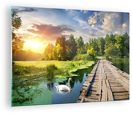 Vidrios decorativos arquitectura paseo marítimo cisne paisaje Cuadro Sobre Vidrio Moderno 70x50cm Decoracion Salon Cocina Cuadros Pared Impresiones Impresión en Cristal Wall Art Prints GAA70x50-3179