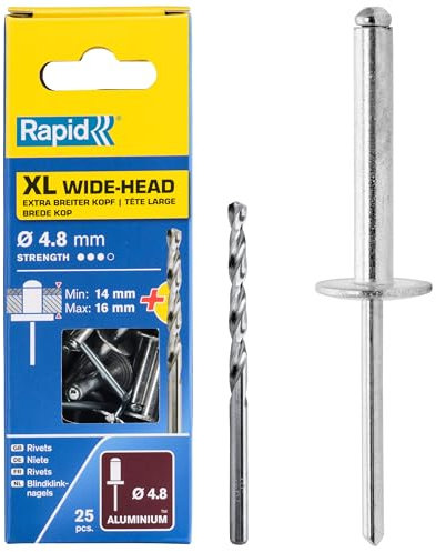 RAPID, 5000667, Rivets XL, ø 4,8 x 20 mm, 25 Pièces, Forêt inclus Gris