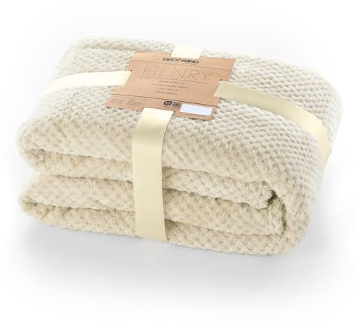 DecoKing Kuscheldecke 70x150 cm beige Decke Microfaser Wohndecke Tagesdecke Fleece weich sanft kuschelig skandinavischer Stil Cappuccino Henry