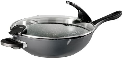 STONELINE Future Aluminium Wok, Diametro 32 cm, Coperchio in Vetro, Rivestimento Antiaderente