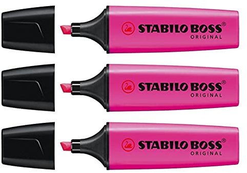 STABILO Lot de 3 Surligneurs BOSS ORIGINAL Rechargeable Pte Biseautée 2 - 5 mm Lilas