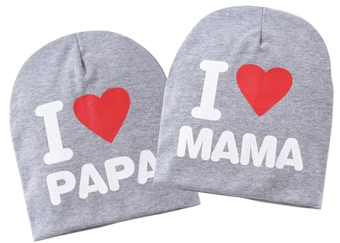 Babymütze Kleinkind Mütze Warm gestrickte Mütze Mütze, süße Mütze für Kleinkind Baby Jungen Mädchen von 0.5 bis 2.5 Jahre alt, ich Liebe Mama/Papa Baby Mütze 2er Pack