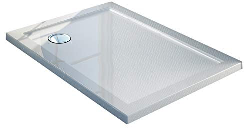 Plato de Ducha 70x90x4 cm Rectangular Acrílico Borde Realzado Blanco Brillante Mod. Flower