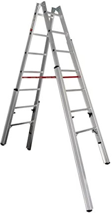 euroline Alu-Treppenstehleiter 2x7 Sprossen, Aluminium, Silber, Schwarz