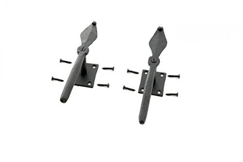 Renovators Supply Manufacturing Shutter Dogs 7 in. Decorative Spoon Shaped Black Wrought Iron Shutter Dogs with Mounting Hardware