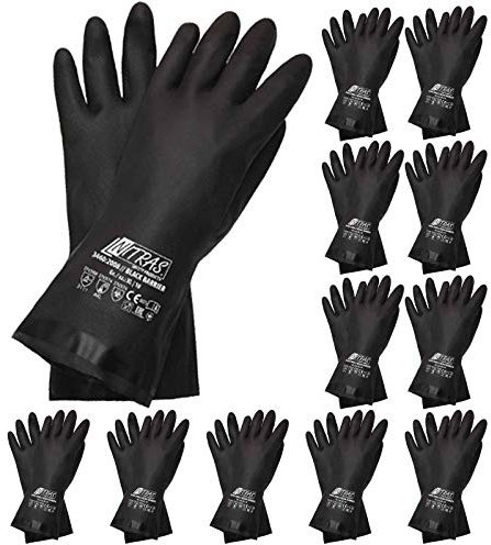 12 Paar NITRAS Chloroprene-Handschuhe 3460 Black Barrier velourisiert 30 cm - guter Schutz vor Alkoholen, Säuren, Laugen ..., Größe:11