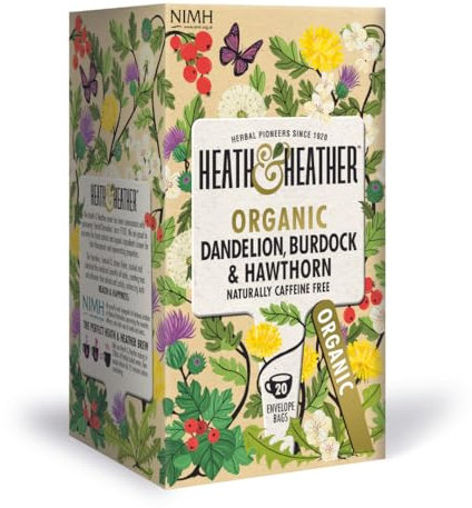 Heath & Heather - Organic Dandelion, Burdock & Hawthorn Tea • Wild Meadow Herbal Infusion for Liver & Heart Health • Caffeine‑Free • Vegan • 20 Tea Bags