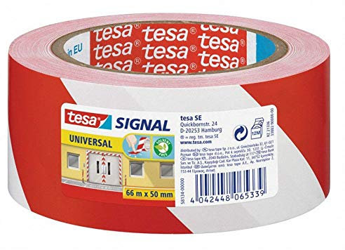TESA Signalband Markierungsband Warnklebeband rot/weiß 58134, 50mm x 66 Meter