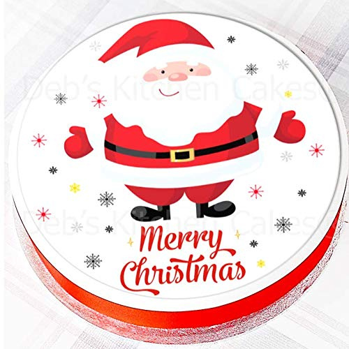 Christmas Cake Topper - Santa Cake Decoration - Edible Wafer Round 7.5 19cm - Merry Christmas Snowflakes Decoration