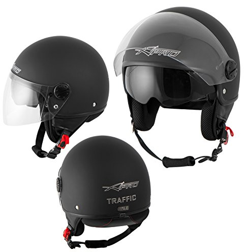 A-pro Casque Moto Scooter Jet Double Visiere pare-soleil ECE 22 Noir Mat XL