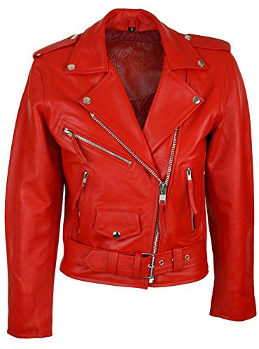 Chiodo Corto Rosso da Donna e Ragazza in Cuoio Stile Biker Brando Classico rosso xs