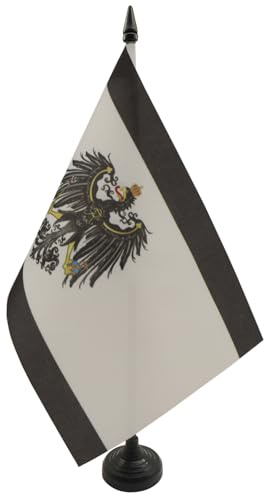 AZ FLAG Drapeau de Table Royaume de Prusse 1701-1918 21x14 cm | Usage intérieur Drapeau de bureau prussien finition cousue et bords renforcés avec mât en plastique et socle en plastique