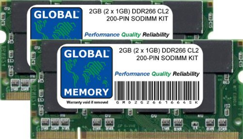 GLOBAL MEMORY Kit di Memoria RAM 2 GB (2 x 1 GB) DDR 266 MHz PC2100 200 Pin SODIMM Compatibile con Computer Portatili/Notebook
