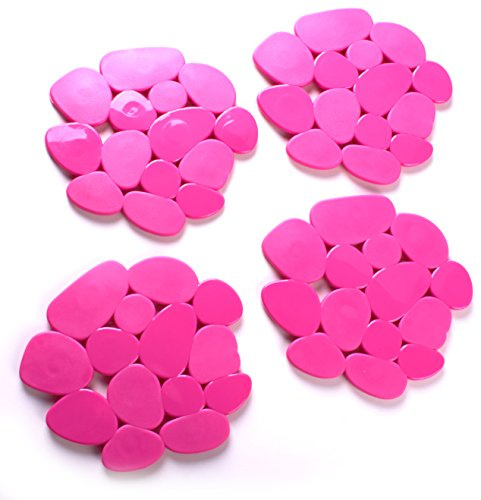 MSV Duschmatte Badematte Badewanneneinlage Anti Rutsch Pads Kieselstein antibakteriell rutschfest mit Saugnäpfen Pink, 4 Stück 13 x 12 cm