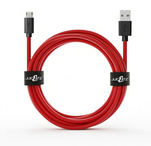 JuicEBitz 3m/10ft FAST 2.4A Micro USB Charger Cable compatible with Android Phones & Tablets: Samsung Galaxy A10 S7 S6 S5 Tab S2 TabA/LG W30 K50 / Cubot/HTC/Sony (Red)