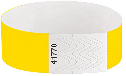 OTWIS 100 Tyvek Kontrollarmbänder – nummerierte Einlassbänder und Eintrittsbänder, selbstklebend, wasserabweisend, 255 x 19 mm, Gelb