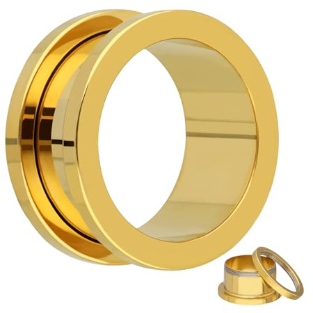 Treuheld® Flesh Tunnel - Gold - Chirurgenstahl/Edelstahl - Ohr Plug zum Schrauben - 18 Größen