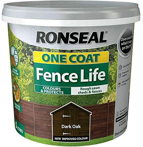 Ronseal 5L One Coat Life - Quick Dry Garden Shed & Fence Paints 5 Litres (Dark Oak)