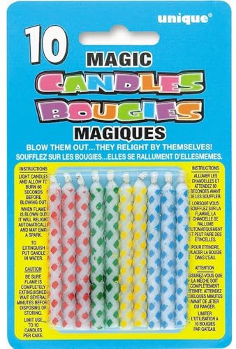Unique Party Paquete de 10 Velas de cumpleaños mágicas, diseño de Diamante (9806) , Modelos/colores Surtidos, 1 Unidad